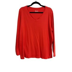 D&Co.‎ Essentials, Long Sleeve V-Neck Shirt, Orange-Red, Women's Plus Size 1X